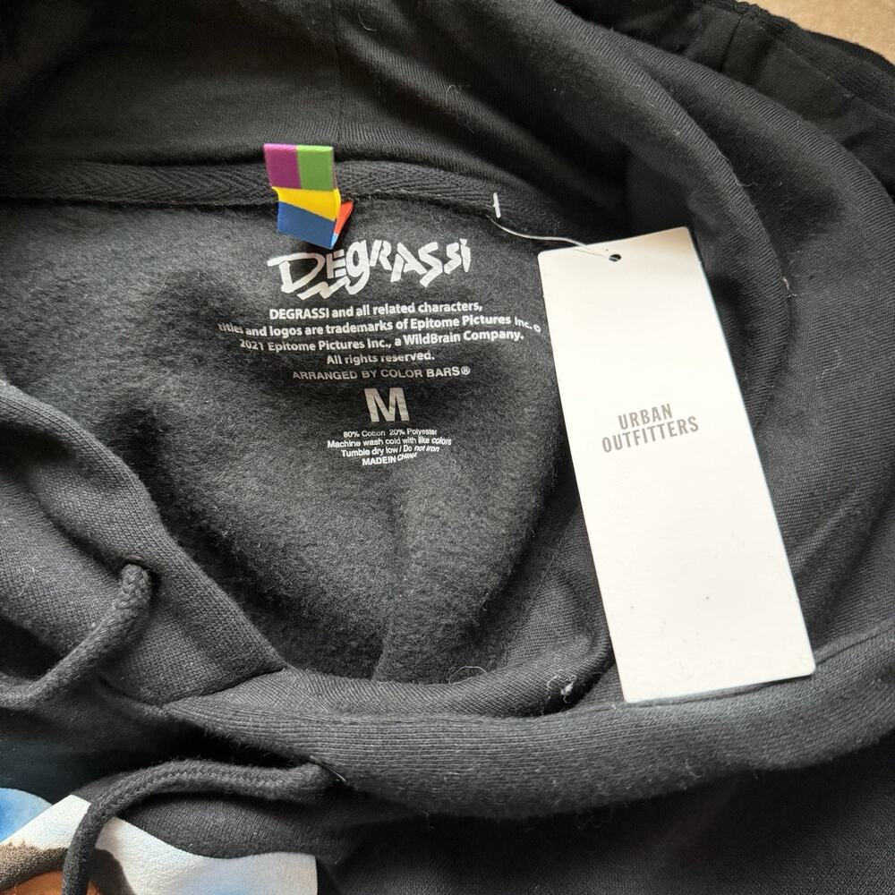 NWT Degrassi Hoodie Mens Medium Sweatshirt Black Pullover Drake Color Bars UO - Picture 2 of 9